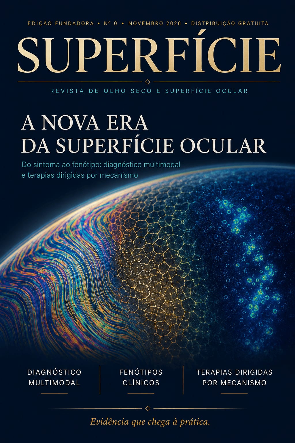 Capa da Edição Fundadora nº 00 da revista SUPERFÍCIE: A nova era da superfície ocular — do sintoma ao fenótipo, diagnóstico multimodal e terapias dirigidas por mecanismo